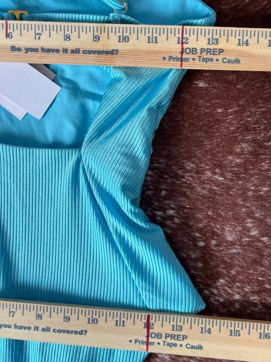 Becca Monte Carlo Belted Rib One Piece Swimsuit Bright Oasis Blue Small - Picture 10 of 16